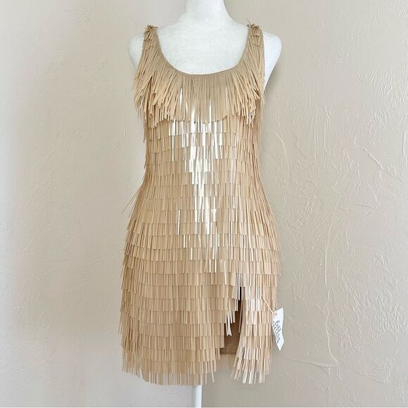 NWT ASOS DESIGN Scoop Neck Mini Dress w/ Shard Sequins Stone / Nude Beige 2 - Picture 1 of 15